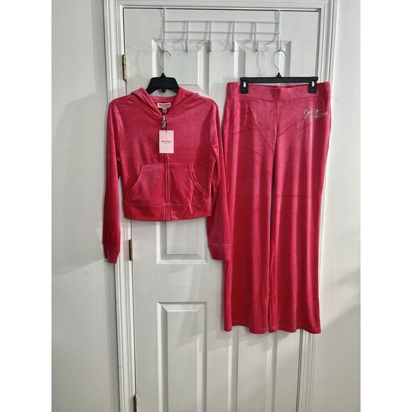 Juicy Couture Size XL Velour Tracksuit Set Pink Party Crown Logo Rhinestone - Picture 4 of 10